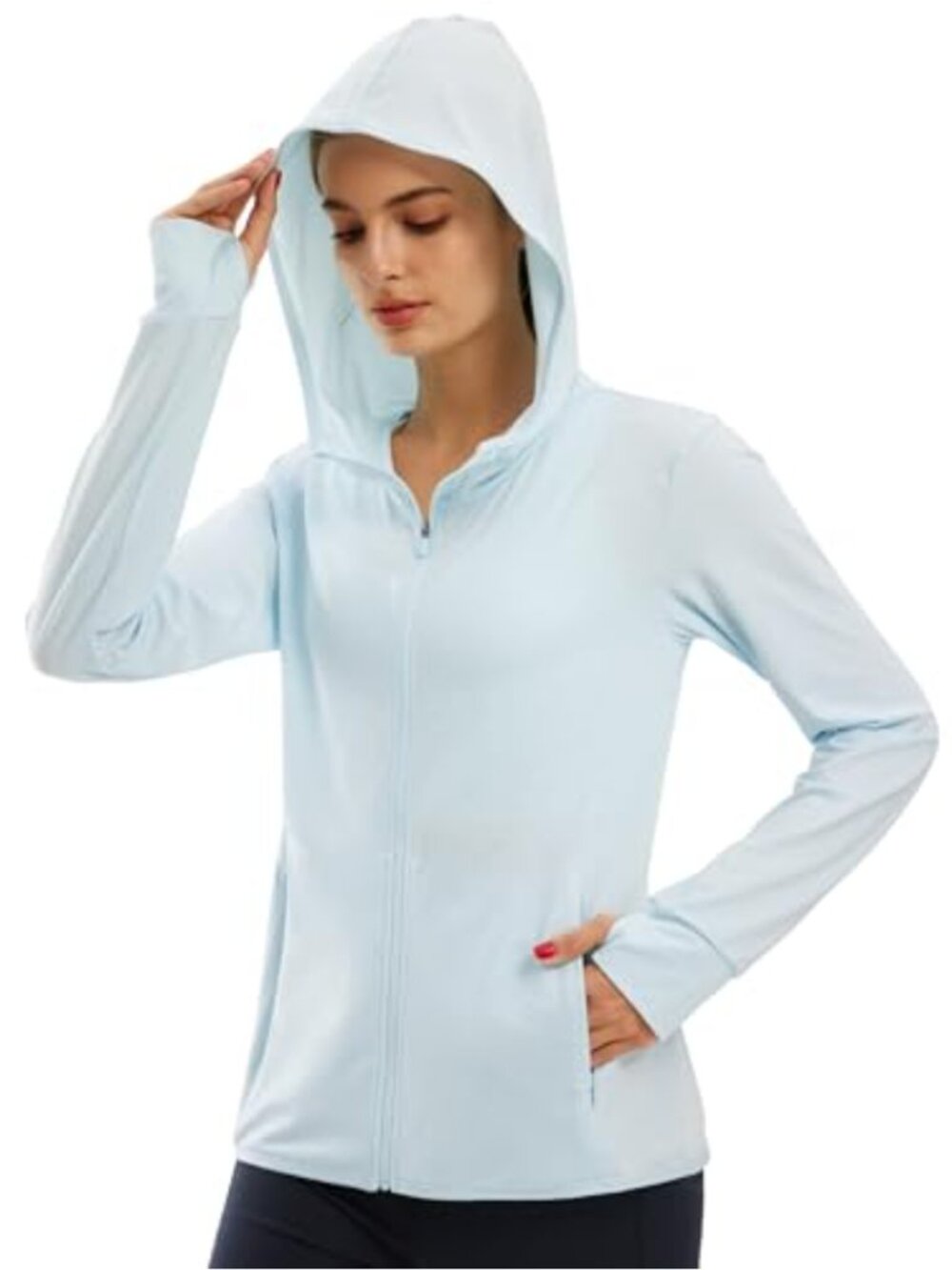 Women's UPF 50+ Full Zip Sun Protection Long Sleeve Hoodie Shirt with Thumbholes